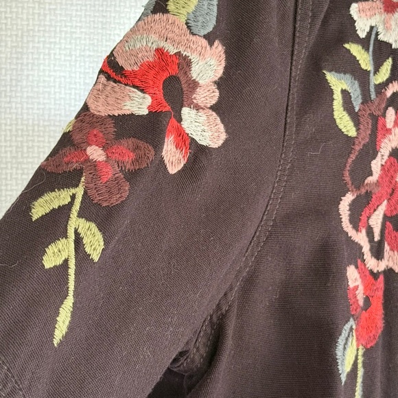 Kensie Black Floral Embroidered Moto Jacket Asymmetrical Zipper Size large - Picture 8 of 13